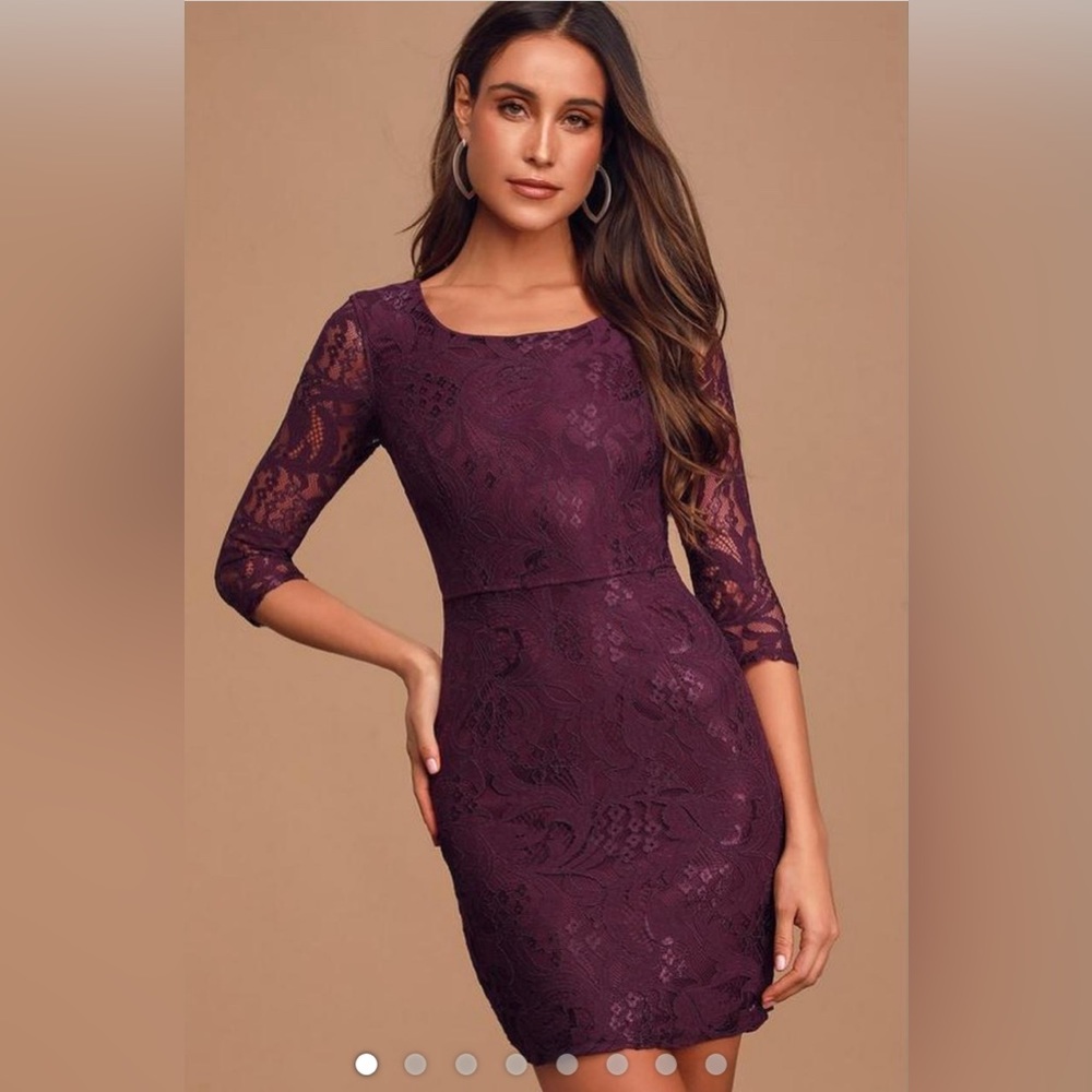 Lulus Purple Long Sleeve Bodycon Lace Dress, Size Small